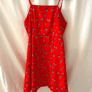 Altar'd State Red Dress, Spaghetti Strap, Blue Flowers